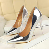 2025 Zapatos Mujer De Fiesta Bright Color Slip on Sexy Elegant Style Reflective Silver Heels for Women Pumps