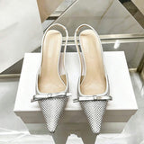 Elegant White Lace Women Flats Pointed Toe Slingback Bridal Wedding Shoes with Side Bow Detail Breathable Mesh Party Pump