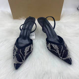Quality Pointed-Toe Mesh Embroidered Beaded Mules - Women's High-Heel Ankle Strap Sandals