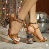 Sandales a Talons Carrés Pour Femmes Women's Square-toe Block Heel Sandals Ladies Sexy High High Shoes