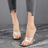 Transparent PVC Slip On High Heel Mules Silver Clear Acrylic Party Tacones Mujer Slippers