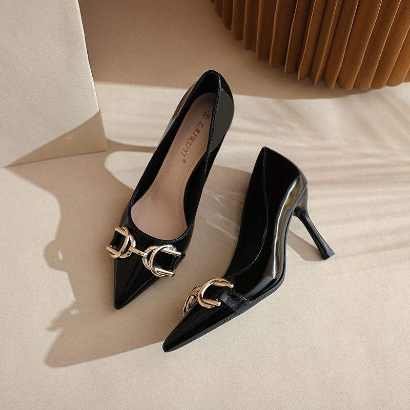 Zapatos De Mujer Elegante MOQ 1 Pair Metal Decoration Pointed Sexy 2024 Stiletto Heels Shoes