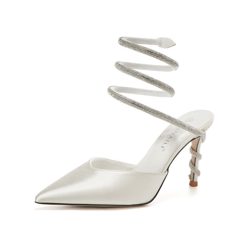Wine Red Snake Ankle Wrap Fashion Sexy  Stiletto Shoes Ladies Heels for Women