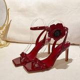 6CM/8CM/3CM Flower Tacones Altos New Fashion Women Summer High Quality Low Sandals Heels