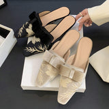 5CM Low Retro Bow Embroidery Slipper Loafer Fashion Female Talons Pour Femmes Kitten Mules Heels