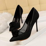 Chaussure Talon Femme Rose Decoration Pointed Toe Breathable Mesh Silk Pump Elegant Fashion Stiletto Heels for Ladies