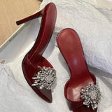 Trendy Shiny Gold Summer Fashion Slipper Open Toe Gold Fashion Heels for Women