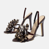 Ladies' High-Heeled Pumps with 3D Flower Detail Ankle Strap Fashion Durable Women Sexy Feet Sandals