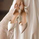 Zapatos Altos Dama Wedding White Pearl Heels for Ladies