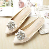 Rhinestone Zapatos Pointed Toe Loafer Mules Slip on Slides Flat Shoes Lady Women's Slippers