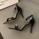Chaussure Dame Green Rhinestone New Trendy 2025 Stiletto High Women Sexy and Elegant Summer Heels
