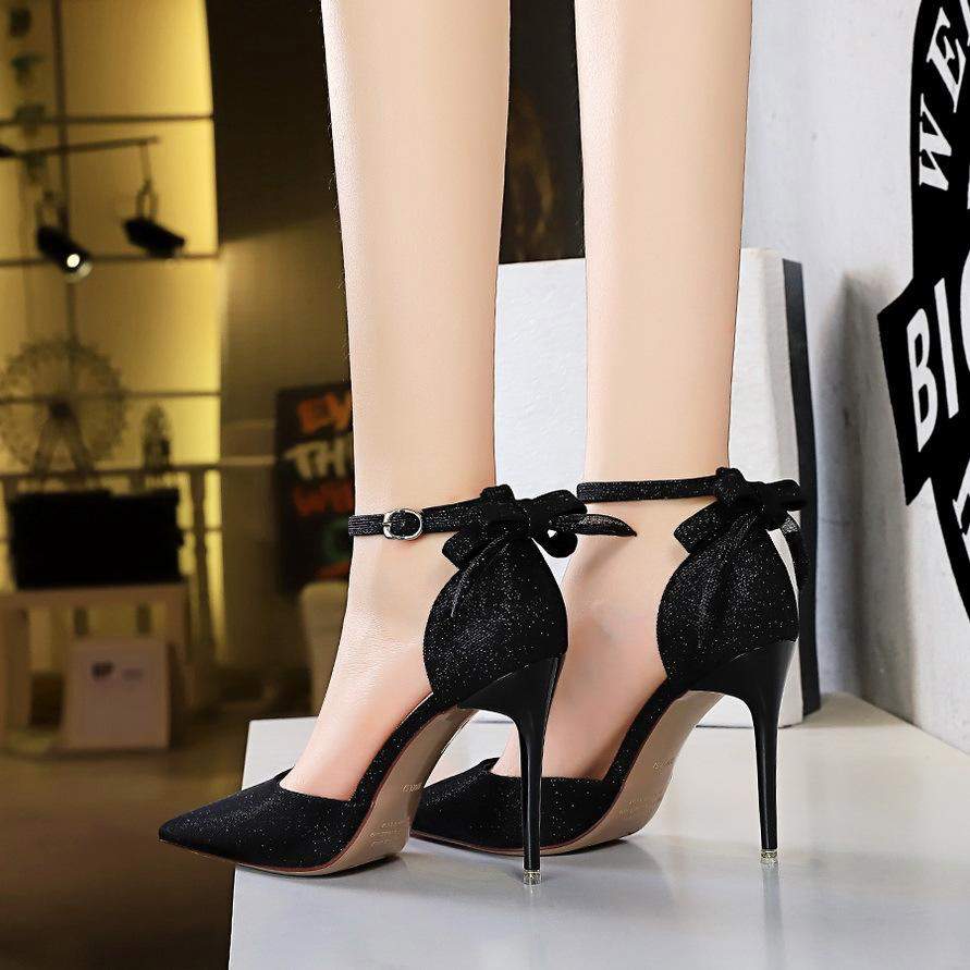 Chinese Mature Women Sexy High Heels 34-43 Newest Fashion Tacones De Mujer Diamond Trendy Sexy Ladies Stiletto Heels with Bow