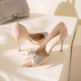Zapato Mujer Taco Alto High Quality Elegant Lady.Pumps Bow Pink Rhinestone Diamond Heels