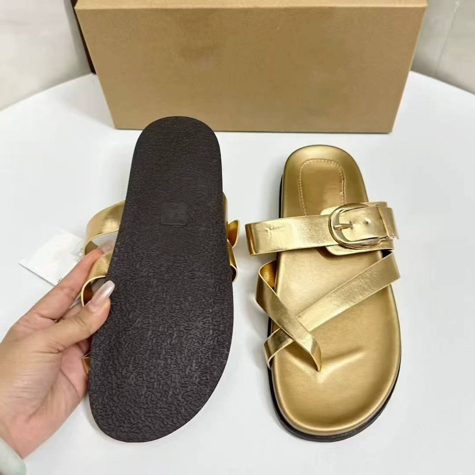 New Style Thick-Soled Beach Slippers, Casual & Versatile Backless Toe-Loop Non-Slip Women's Sandals