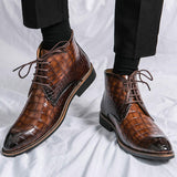 Pointy Toe Fashion Design Plaid Upper Comfortable Durable Wedding Shoes Men Ankle Boots