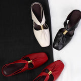 Women's Square Toe Leather Mules Metal Buckle Backless Slipper Sandals Heels for Casual Daily Wear