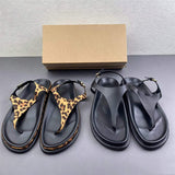 Women Leopard Print Flat Platform Thong Sandals Adjustable Metal Buckle Slingback Strap Casual Summer Daily Beach Footwear