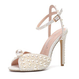 Women Glitter Beaded Stiletto High Heeled Sandals Ankle Strap Peep Toe Party Wedding Evening High Heeled Ladies Footwear