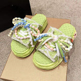 Colorful Sandales Plates Pour Femmes Bow Fashion Ladies Flat Sandals Platform Slippers Shoes Woman Sandals