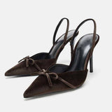 Sandales Pour Femmes Fancy Satin High-End Stiletto Heels Sandals Pointed-Toe Bowknot Ladies Sexy High Heel Pumps