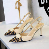 New Fashion Belt Buckle Strap Shoes Pointed Toe Women Pumps Heels Leopard Print Sexy Dress Sandalias De Mujer