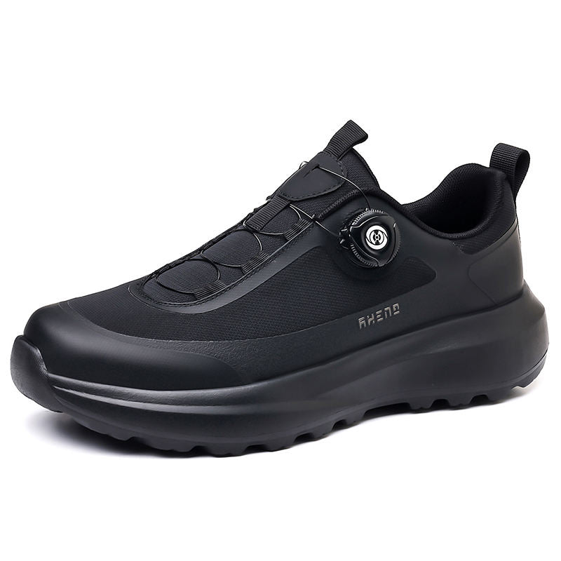 All Black Mens Running Shoes Rotary Buckle Lacing System Athletic Sneakers Lightweight Walking Shoes Cushioning Sport Footwear