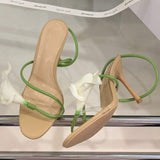 New Talons Chic Slipper Green Flower Sexy Shoes Summer Heels for Women Ladies