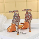 2025 New Arrivals Talons Haut Sexy Escarpins Strap Sequin Heels for Women and Ladies