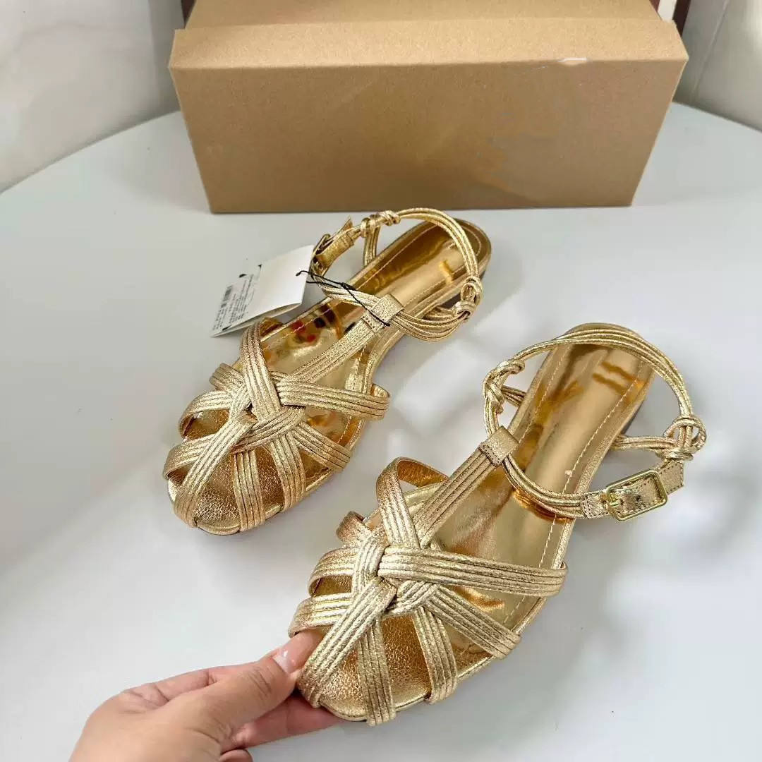 Women's Niche Moonlit French Retro Slide Sandals - Toe-Covered, Handwoven Roman Style Quality Walking Sandals