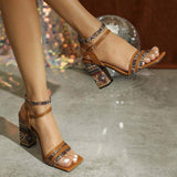 Sandales a Talons Carrés Pour Femmes Women's Square-toe Block Heel Sandals Ladies Sexy High High Shoes