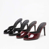 Peep Toe Talon Pantoufle \New Arrival Female Shoes Burgundy Fashion Slippers Women Mules Heels