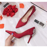 Bride Chaussures a Talons Vert Tacones De Mujer Bling Rhinestone Elegant Women Wedding High Heels for Ladies Pumps Shoes