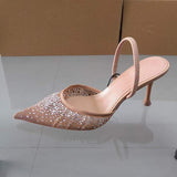 Talons Femme Sexy Mules Diamond Women Slingbacks Pointed Heels for Ladies