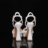 Delicate Pearl Decorated Open Toe Platform High Heel Sandals for Ladies Ankle Strap Formal Shoes for Bridal Evening Occasions