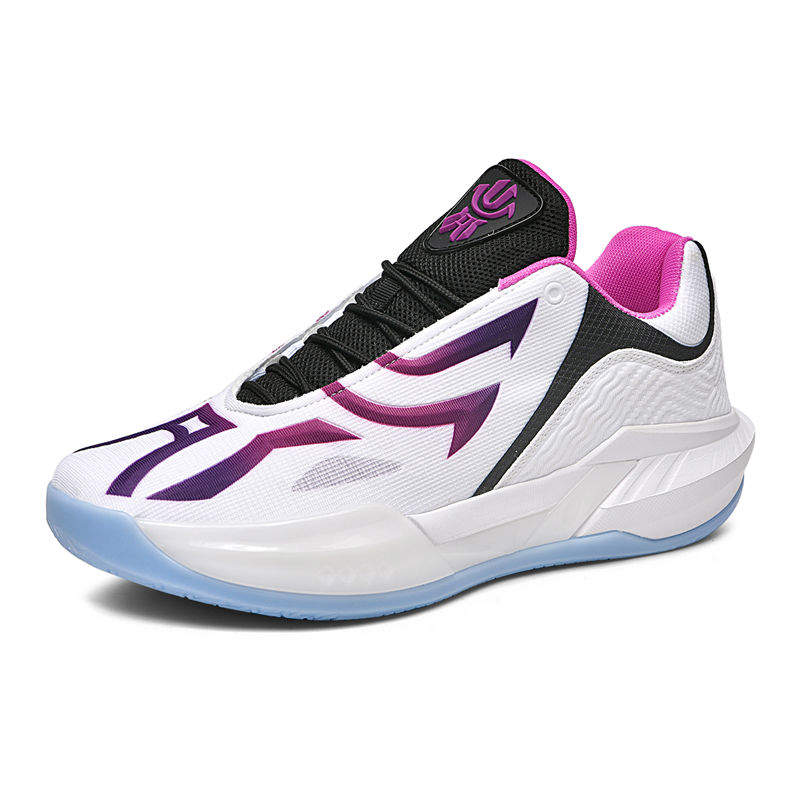 Low Top Professional Indoor Basketball Sneakers with Translucent Blue Outsole Non-Marking Traction for Agile Players