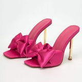 Chaussure Talons Satin Material Metal Fashion Big Bow Tie Sky Blue Heels for Women