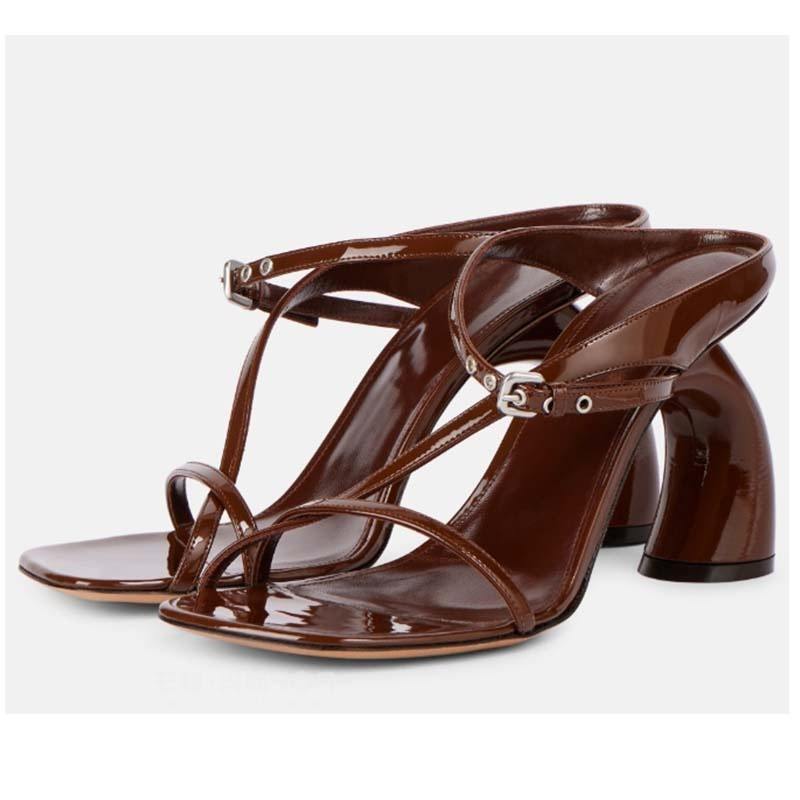Women ChunkyTemperament Heels Sandals Open-Toe Square Toe Buckle Detail and Rear Ankle Strap Ladies Luxury Shoes