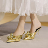 Gold Fashion Pointed Toe Chain Low Slippers Silver Mule Lady Heels for Women 2025