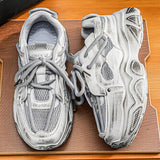 Mens Fashion Chunky Sneakers Distressed Dirty Look Streetwear Platform Shoes Breathable Mesh Vintage Retro Dad Shoes
