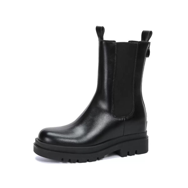 31-40 Botas Para Mujer Fashion Chunky Heel Platform Bootie Shoes Black Leather Ankle Boots