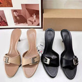 New Arrival Apricot Women's High Heeled Sandals with Buckle Decoration, Office Versatile Sexy Ladies Stiletto Heel Mules