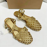 Handmade Woven Sandals Women Braided Flat Sandals with Ankle Strap Hollow Out Fisherman Shoes Summer Beach Casual Slides