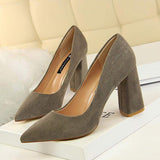 Bigtree Chaussure Talons Haut Sexy Escarpins Suede Block Heels Women's Pumps for Ladies