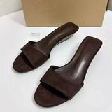Women Brown Suede Wedge Sandals Elegant Open Toe Low Heel Mules Chic Summer Slides Comfortable Lightweight Daily Dress Shoes
