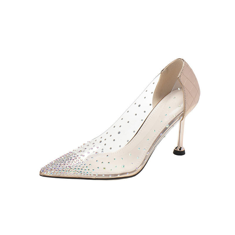 Quality Hollow Mesh Salto Alto 1 Pair Luxury Studded Slippers Thin Stiletto Sandal Heels for Ladies and Women