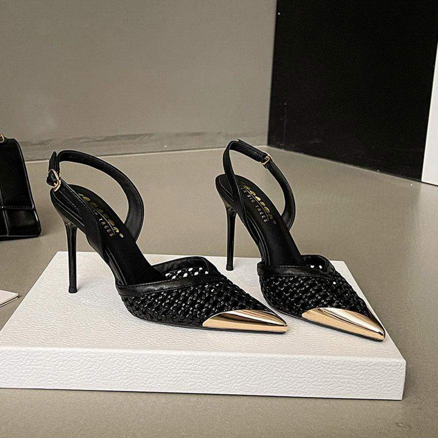 Elegant Shoes Women New Summer Woven Hollowed Out Sandals Stylish Comfortable Single Shoes Heels