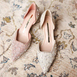 Escarpins Femme Pointed Toe Sexy Diamond Dress Shoes Pumps Low Wedding Heels Shoes for Bride