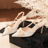 Scarpe Donna Tacco Alto Piume Stiletto Flower Sexy Sandals Sling Back High Heels for Ladies