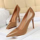 10.5CM/7.5CM Dropshipping Escarpins Femme Big Size 43 Formal Trendy Reflective Pointed Toe Nude High Heeled Women's Pumps Shoes