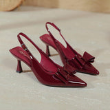 Haut Talons Trendy Wine Red Color Sexy Slingbacks Fancy Bow Heels for Ladies